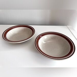 Vintage Stoneware Cereal Bowls, Speckled Cream with Brown Rim - Set of 2